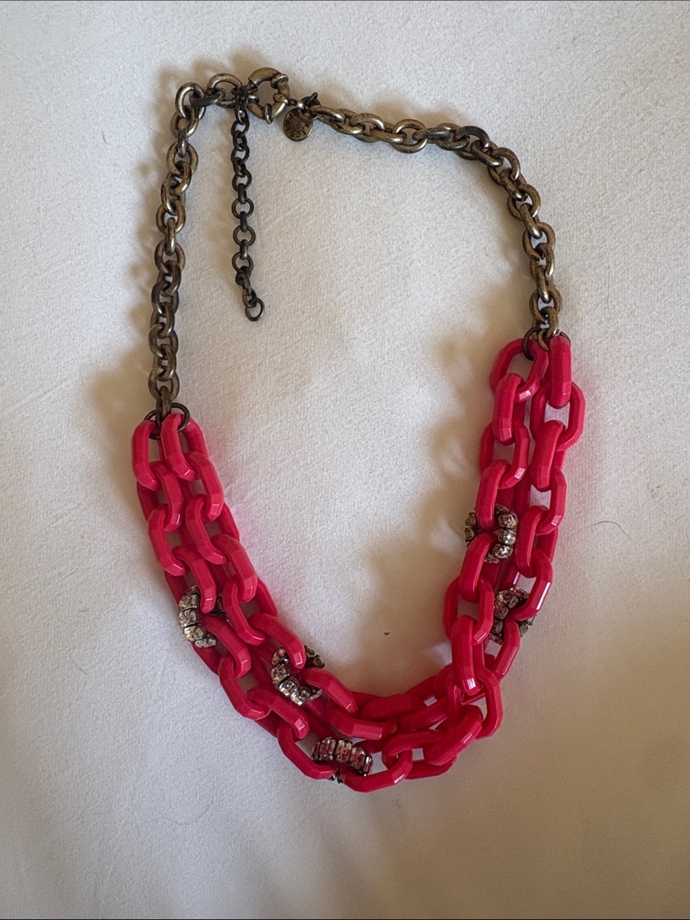 J. Crew Hot Pink Multi-Strand Link Necklace with Rhinestones